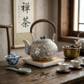 wholesale Pure 999 Exquisite Peony Blossom Silver Teapot with Artisan Textured Finish and Traditional Woven Grip - Handicraft-0-3