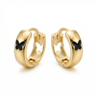 wholesale 925 Sterling Silver Elegant Black Enamel Butterfly Motif Huggie Hoop Earrings Wholesale - JewelryODM-undefined