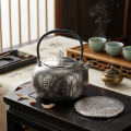 wholesale Pure 999 Fine Silver Handcrafted Hammered Silver Teapot with Intricate Lotus and Dragonfly Engravings - Handicraft-0-3