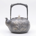 wholesale Pure 999 Fine Silver Handcrafted Silver Teapot with Ornate Dragon and Lotus Relief Engravings - Handicraft-0-0