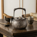 wholesale Pure 999 Fine Silver Handcrafted Silver Teapot with Ornate Dragon and Lotus Relief Engravings - Handicraft-0-2