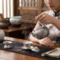 wholesale Pure 999 Fine Silver Handcrafted Silver Teapot with Ornate Dragon and Lotus Relief Engravings - Handicraft-0-3