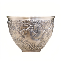 wholesale Pure 999 Ornate Silver Relief Bowl Featuring Galloping Celestial Horses in a Cloudscape - Handicraft-undefined
