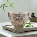 wholesale Pure 999 Ornate Silver Relief Bowl Featuring Galloping Celestial Horses in a Cloudscape - Handicraft-0-2