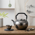 wholesale 999 Pure Silver Hammered Teapot With Black Handle And Jade Knob-0-2