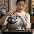 wholesale 999 Pure Silver Hammered Teapot With Black Handle And Jade Knob-0-1