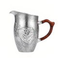 wholesale 999 Pure Silver Wine Pitcher Hammered Lotus Embossed Wooden Handle Liquor Decanter-0-0