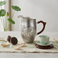wholesale 999 Pure Silver Wine Pitcher Hammered Lotus Embossed Wooden Handle Liquor Decanter-0-2