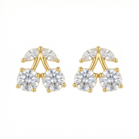 wholesale 925 Sterling Silver Sparkling Cubic Zirconia Cherry Stud Earrings Wholesale with Marquise Leaf Accents - JewelryODM-undefined