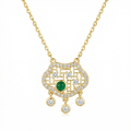 wholesale 925 Sterling Silver Elegant Emerald and Zircon Longevity Lock Pendant Necklace in Delicate Filigree Setting - JewelryODM-0-0