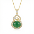 wholesale 925 Sterling Silver Elegant Jadeite Gourd Necklaces Wholesale with Zircon Accents and Auspicious Coin Motifs - JewelryODM-0-0