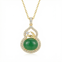 wholesale 925 Sterling Silver Elegant Jadeite Gourd Necklaces Wholesale with Zircon Accents and Auspicious Coin Motifs - JewelryODM-undefined
