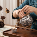 wholesale Pure 999 Antique  Teapot with Hand-Carved Koi Fish and Lotus Motif-Fine large teapot - Handicraft-0-3