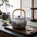 wholesale Pure 999 Exquisite Hand-Carved Silver Peony Teapot with Woven Handle - Handicraft-0-2