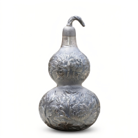 wholesale Pure 999 Fine Silver Ornate Silver-Toned Double Gourd Vessel with Intricate Floral Engravings - Handicraft-undefined