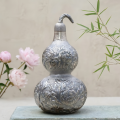 wholesale Pure 999 Fine Silver Ornate Silver-Toned Double Gourd Vessel with Intricate Floral Engravings - Handicraft-0-1