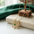 wholesale 925 Sterling Silver Elegant Emerald and Zircon Longevity Lock Pendant Necklace in Delicate Filigree Setting - JewelryODM-0-2