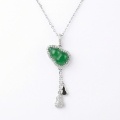 wholesale 925 Sterling Silver Elegant Green Jade Gourd Pendant Necklace with Sparkling CZ Halo and Dangling Charms - JewelryODM-0-5
