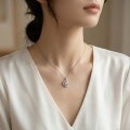 wholesale 925 Sterling Silver Elegant Quatrefoil Pearl and Baguette Zircon Halo Pendant Necklaces Wholesale - JewelryODM-0-1