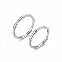 wholesale 925 Sterling Silver Bamboo Rings Adjustable Open Couple Ring Set For Women Men-undefined