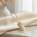 wholesale 925 Sterling Silver Elegant Fan-Design Silver Pendant Necklace with Lustrous White Pearl and Sparkling Accents - JewelryODM-0-7