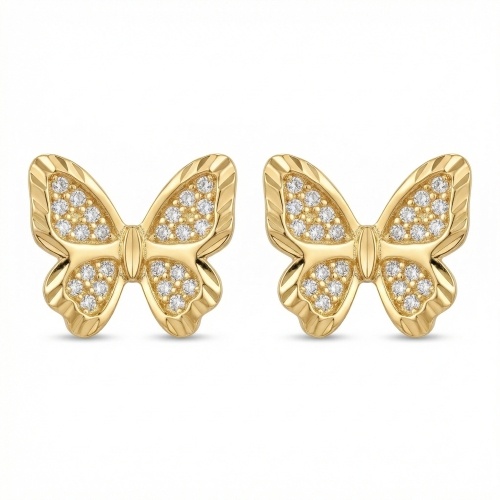 925纯银优雅蝴蝶耳钉，镶嵌闪亮宝石