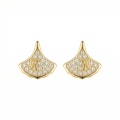 wholesale 925 Sterling Silver Elegant Fan-Shaped Letter H Sparkling Stone Pave Stud Earrings - JewelryODM-0-0