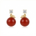 wholesale 925 Sterling Silver Elegant Red Sphere Drop Earrings with Sparkling Accents and Butterfly Charms - JewelryODM-0-0