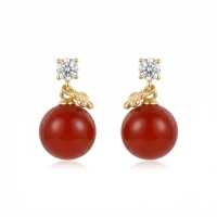 wholesale 925 Sterling Silver Elegant Red Sphere Drop Earrings with Sparkling Accents and Butterfly Charms - JewelryODM-undefined