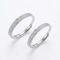 wholesale 925 Sterling Silver Elegant Adjustable Silver Couple Rings with Braided Texture and Clover Charms - JewelryODM-0-0