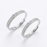 wholesale 925 Sterling Silver Elegant Adjustable Silver Couple Rings with Braided Texture and Clover Charms - JewelryODM-undefined