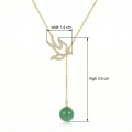 wholesale 925 Sterling Silver Sparkling Zircon Swallow Necklaces Wholesale with Elegant Green Jade Bead Drop - JewelryODM-0-3