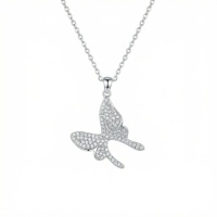 wholesale 925 Sterling Silver Cubic Zirconia Butterfly Pendant Necklace For Women-undefined