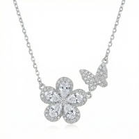 wholesale 925 Sterling Silver Cubic Zirconia Flower Butterfly Pendant Necklace For Women-undefined