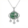 wholesale 925 Sterling Silver Exquisite Sterling Silver Floral Pendant Necklace with Green Jade and Charms - JewelryODM-0-0