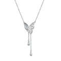 wholesale 925 Sterling Silver Elegant Silver Butterfly Necklace with Iridescent Wing and Teardrop Charms - JewelryODM-0-0