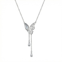 wholesale 925 Sterling Silver Elegant Silver Butterfly Necklace with Iridescent Wing and Teardrop Charms - JewelryODM-undefined
