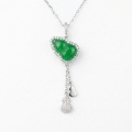 wholesale 925 Sterling Silver Elegant Green Jade Gourd Pendant Necklace with Sparkling CZ Halo and Dangling Charms - JewelryODM-0-4