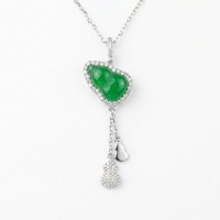wholesale 925 Sterling Silver Elegant Green Jadeite Gourd Pendant Necklace with Shimmering CZ Halo and Charms - JewelryODM-undefined
