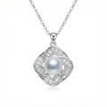 wholesale 925 Sterling Silver Elegant Sterling Silver Geometric Pendant Necklace Featuring a Lustrous Pearl and Sparkling Accents - JewelryODM-0-0