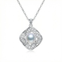 wholesale 925 Sterling Silver Elegant Sterling Silver Geometric Pendant Necklace Featuring a Lustrous Pearl and Sparkling Accents - JewelryODM-undefined