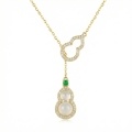 wholesale 925 Sterling Silver Exquisite Double Gourd Necklace Wholesale Featuring Emerald and Shimmering White Stones - JewelryODM-0-0