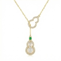 wholesale 925 Sterling Silver Exquisite Double Gourd Necklace Wholesale Featuring Emerald and Shimmering White Stones - JewelryODM-undefined