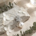 wholesale 925 Sterling Silver Elegant Fan-Design Silver Pendant Necklace with Lustrous White Pearl and Sparkling Accents - JewelryODM-0-4