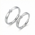 wholesale 925 Sterling Silver Elegant Adjustable Sterling Silver Couple Rings with Matte and Diamond Accents - JewelryODM-0-0