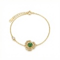 wholesale 925 Sterling Silver Elegant Floral Bracelet Featuring Radiant Green Jade and Shimmering Accents - JewelryODM-0-0