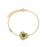 wholesale 925 Sterling Silver Elegant Floral Bracelet Featuring Radiant Green Jade and Shimmering Accents - JewelryODM-undefined