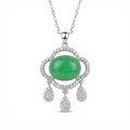 wholesale 925 Sterling Silver Elegant Jadeite Pendant Necklace with Sparkling Accents and Droplet Charms - JewelryODM-0-4