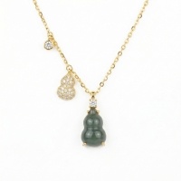 wholesale 925 Sterling Silver Elegant Jadeite Gourd Necklace with Pavé Accents and Sparkling Charms - JewelryODM-undefined