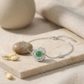 wholesale 925 Sterling Silver Elegant Floral Bracelet Featuring Radiant Green Jade and Shimmering Accents - JewelryODM-0-6